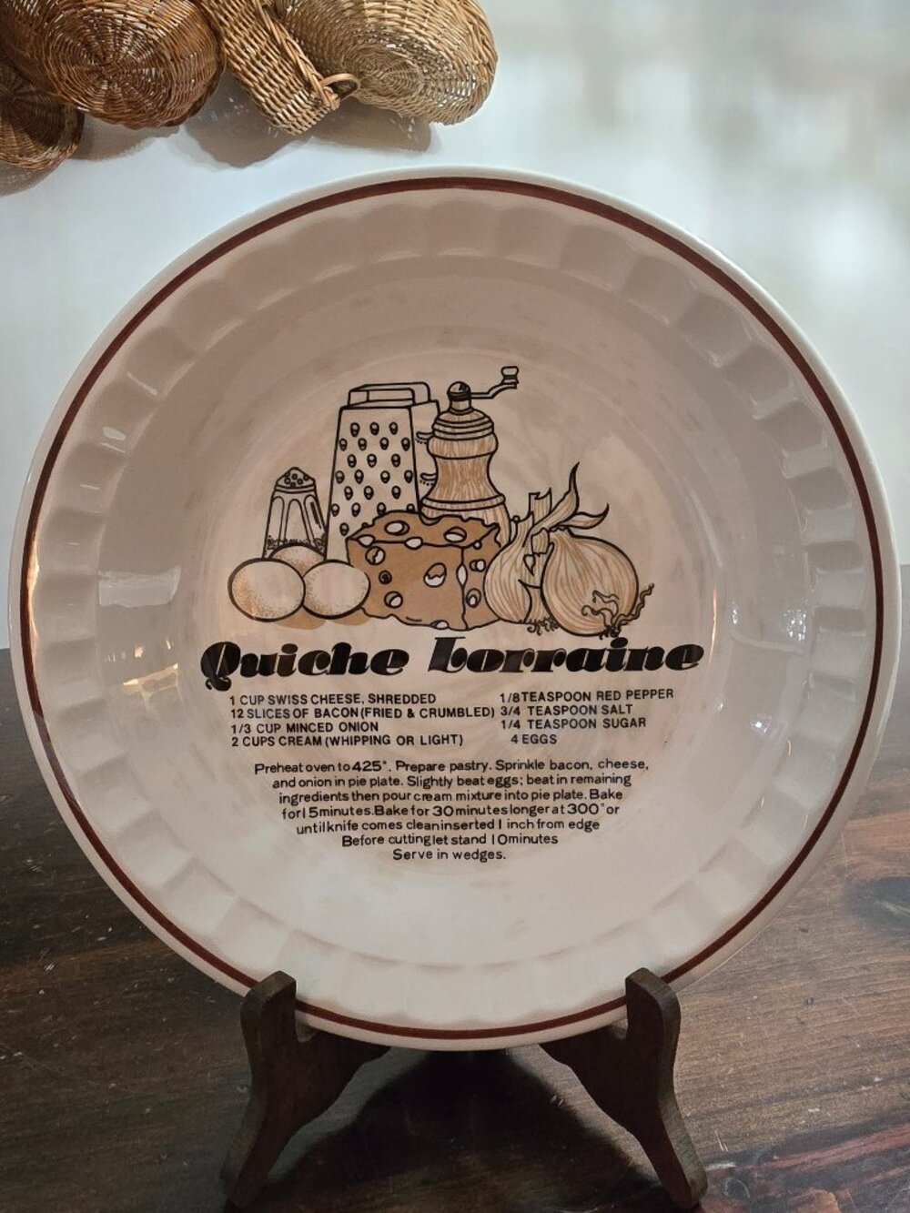 Vintage Allied Quiche Lorraine Recipe Ceramic Pie Plate Baking Dish 11